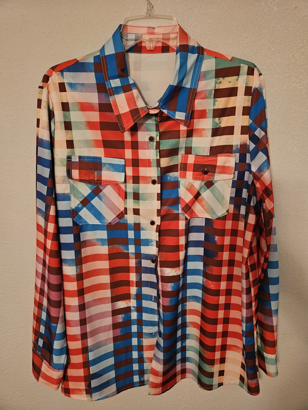 Colorful Plaid Casual Button Down Blouse